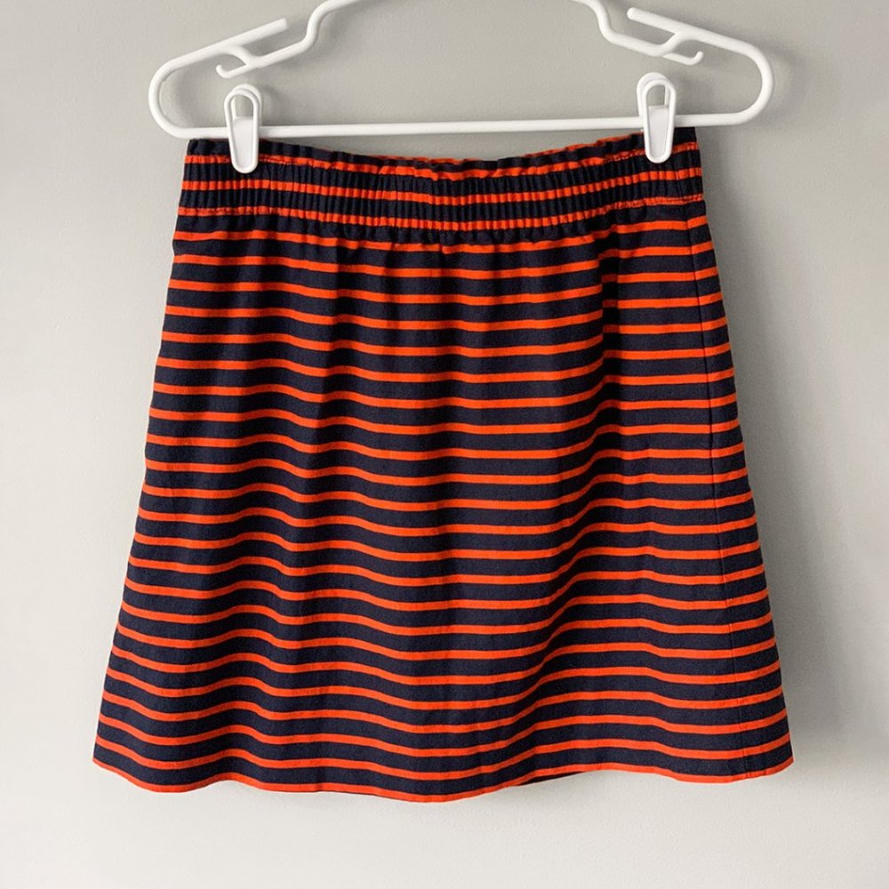 J. Crew Sidewalk Linen Navy & Orange Striped Paperbag Mini Skirt